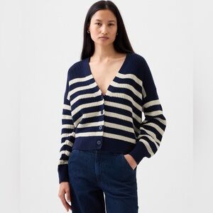 GAP NWT XXL Shaker Stitch Cardigan Sweater in Blue White Stripe Breton Nautical
